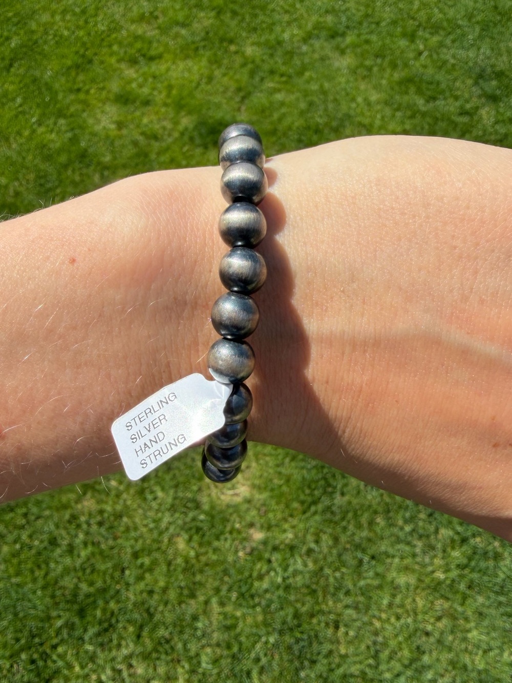 Navajo Sterling Silver Pearl Beaded Stretch Bracelet - 8mm NWT - Picture 4 of 5